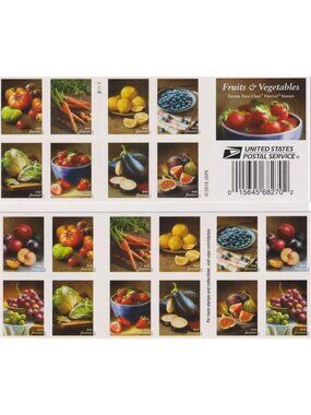 20 Fruit & Vegetable Postage Stamps - Colorful, Collectible, Unique Design